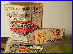 1960's Amt 1961 Ford Pickup Truck 3 In 1 Original Issue Built Model Kit With Box