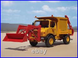 1/25 Mercedes Unimog 4x4 with front bucket and backhoe, built by Bill Ayer