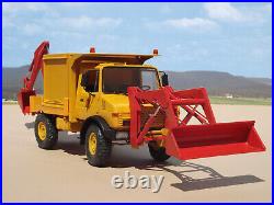 1/25 Mercedes Unimog 4x4 with front bucket and backhoe, built by Bill Ayer