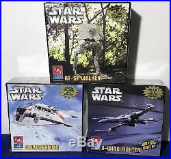 3 New STAR WARS AMT MODEL KITS Snowspeeder X-WING FIGHTER AT-ST Walker ERTL 2005