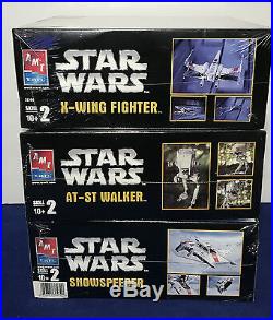 3 New STAR WARS AMT MODEL KITS Snowspeeder X-WING FIGHTER AT-ST Walker ERTL 2005