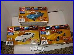 3 Vintage F/S Sealed AMT/ERTL Corvette Model Kits, 1963 Stingray, 1970 Coupe, 1975
