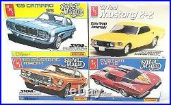 4 AMT Matchbox Street Magic 143 FORD MUSTANG & CAMARO Snap-Fit Model Kit Set`78