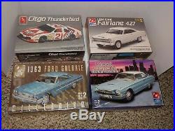 4 Vintage 90s Sealed Ford Car Model Kits, 63 Galaxie, 66 427 Fairlane, 66 T-Bird