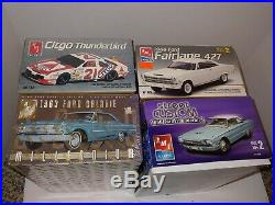 4 Vintage 90s Sealed Ford Car Model Kits, 63 Galaxie, 66 427 Fairlane, 66 T-Bird