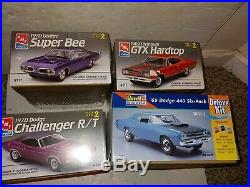 4 Vintage 90s Sealed Mopar Muscle Car Model Kits, Super Bee, GTX, Challenger R/T