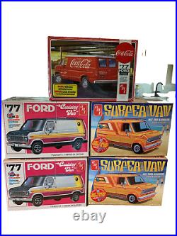 (5) AMT 1977 Ford Econoline Van Model Kits Cruising Van Coca Cola Surfer Van LOT