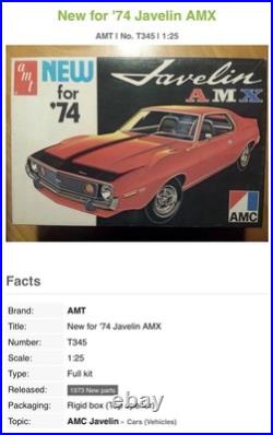 Amt NEW Javelin AMX Super Rare No 74 On Box Factory Sealed'73 Original Edition