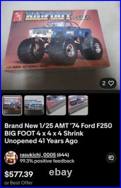 Brand New 1/25 AMT'74 Ford F250 BIG FOOT 4 x 4 x 4 Shrink Unopened 41 Years Ago
