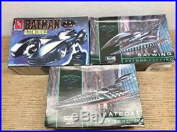 Lof 3 Vintage AMT Ertl Revell Batman & Forever Model Kits- Batmobile, wing, Boat