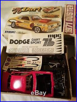 Lot 6 Vintage Toy Model Car Kits, 71 Duster, 76 Dart, Nitro Charger, AMT, MPC