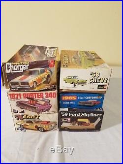 Lot 6 Vintage Toy Model Car Kits, 71 Duster, 76 Dart, Nitro Charger, AMT, MPC