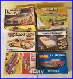 Lot 6 Vintage Toy Model Car Kits, 71 Duster, 76 Dart, Nitro Charger, AMT, MPC