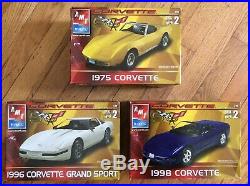 Lot Of 3, Amt Ertl, Corvette 50th Anniv. Edit. Model Kits, 1975, 1996, 1998, New