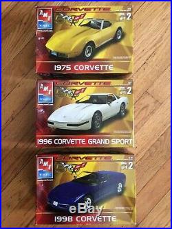 Lot Of 3, Amt Ertl, Corvette 50th Anniv. Edit. Model Kits, 1975, 1996, 1998, New