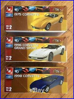 Lot Of 3, Amt Ertl, Corvette 50th Anniv. Edit. Model Kits, 1975, 1996, 1998, New