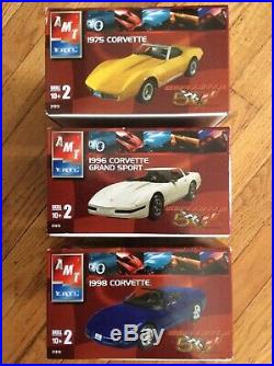Lot Of 3, Amt Ertl, Corvette 50th Anniv. Edit. Model Kits, 1975, 1996, 1998, New