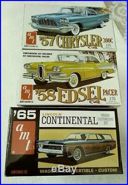 Lot Of 3 Car Model Kits 58 Edsel Pacer 57 Chrysler 300c 65 Continental New Fs