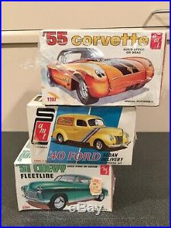 Lot Of 3 Original Vintage Model Kits 40 Ford 55 Corvette 51 Fleetline Sealed