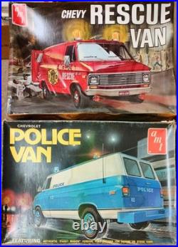 Rare Amt 1/25 Chevy Police & Fire Van From 1970's. Both Original Issues! 2xkits