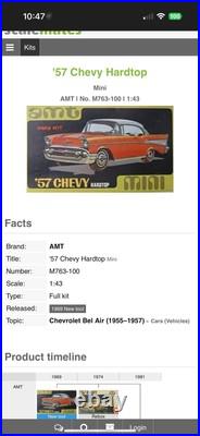 Vintage ORIGINAL 1969 AMT 57 Chevy Hardtop Mini Kit M 763 100 Plastic 57' RARE